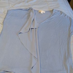 Michael Kors Soft Blue Top Ruffle V-Neck Large
